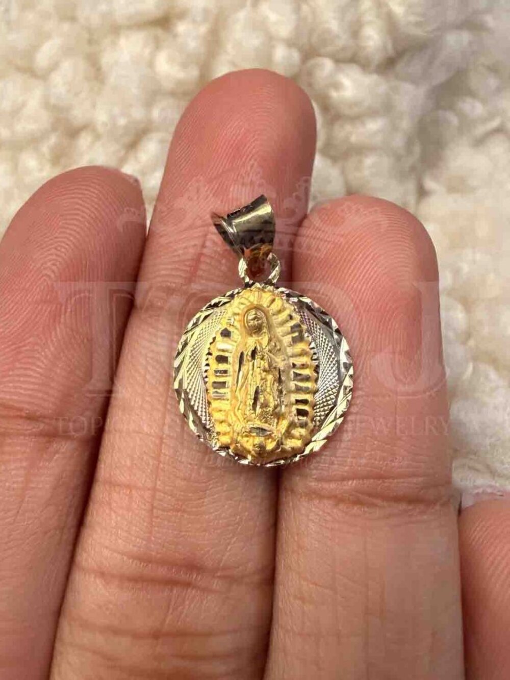 14K Tri Color Gold Religious Stamp Pendant